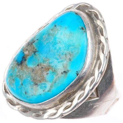 sz8 vintage Navajo sterling silver turquoise twisted rope bezel ring