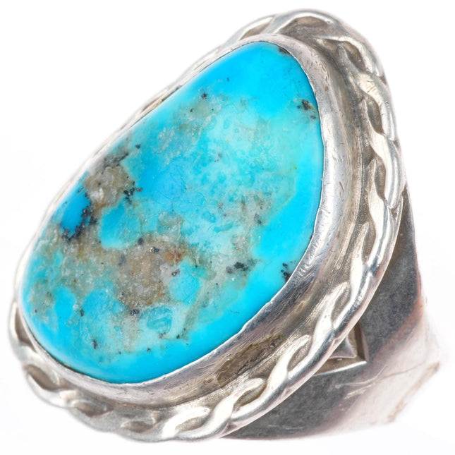 sz8 vintage Navajo sterling silver turquoise twisted rope bezel ring