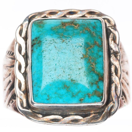 sz9 vintage high grade turquoise Navajo sterling silver ring twisted wire bezel