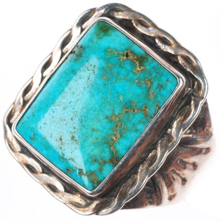 sz9 vintage high grade turquoise Navajo sterling silver ring twisted wire bezel