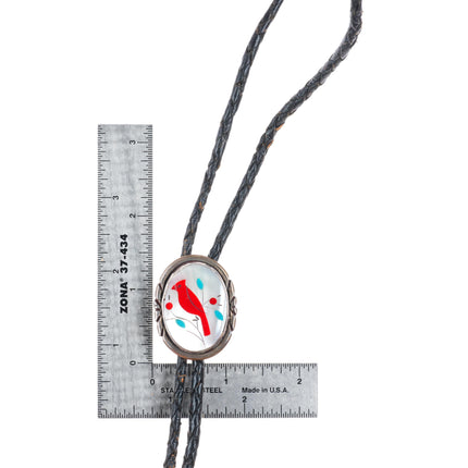 vintage JBJ Navajo or Zuni sterling silver redbird Cardinal bolo tie