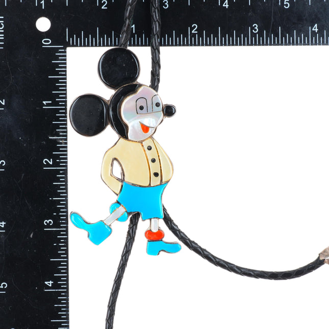 c1970 Carol Kee Navajo sterling silver Mickey Mouse Zunitoons bolo tie