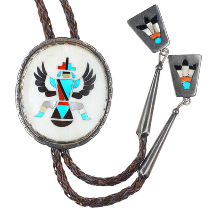 c1960 c-31 vintage Zuni Knifewing intarsia inlay bolo tie with fancy tips