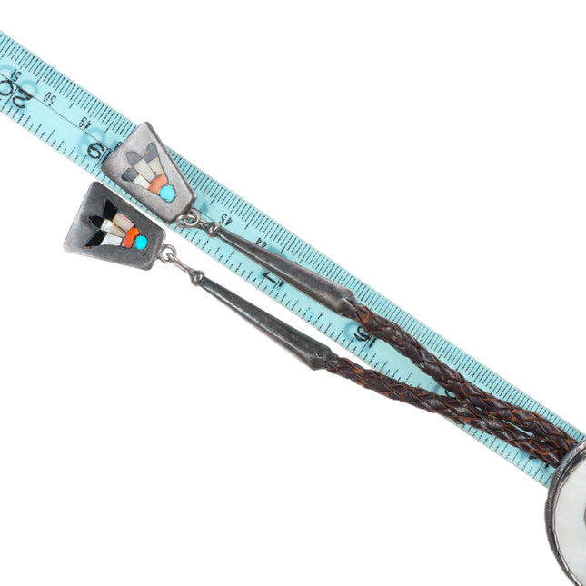 c1960 c-31 vintage Zuni Knifewing intarsia inlay bolo tie with fancy tips