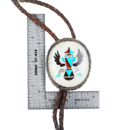 c1960 c-31 vintage Zuni Knifewing intarsia inlay bolo tie with fancy tips