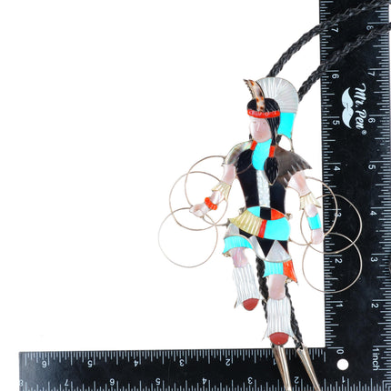 Large Jonathan Beyuka Zuni sterling silver inlaid Hoop Dancer figural bolo tie