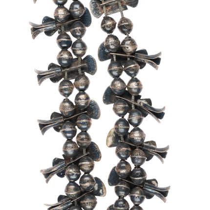 c1930 Navajo #8 Nevada Turquoise sterling silver Box Bow Squash Blossom necklace