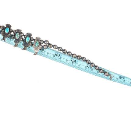 c1930 Navajo #8 Nevada Turquoise sterling silver Box Bow Squash Blossom necklace