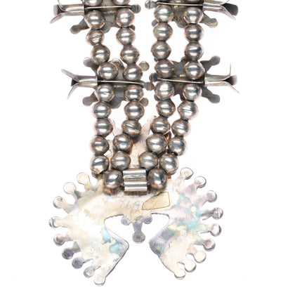 Vintage Zuni sterling silver petit point turquoise squash blossom necklace