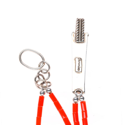 Veronica Poblano Zuni sterling silver coral necklace with spiny oyster pendant