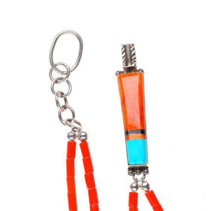 Veronica Poblano Zuni sterling silver coral necklace with spiny oyster pendant