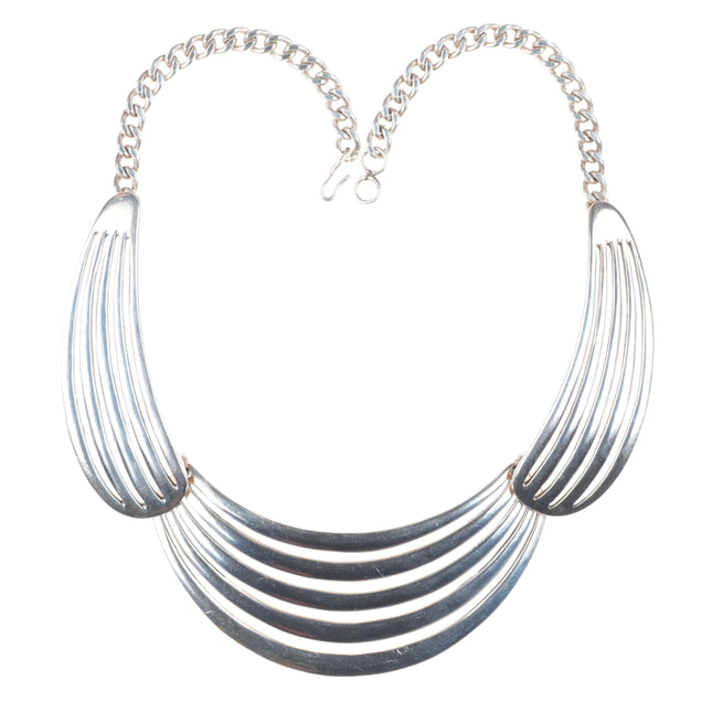 John G. Begay Navajo White Hogan Shop Modernist sterling silver bib necklace