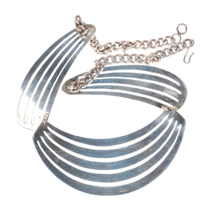 John G. Begay Navajo White Hogan Shop Modernist sterling silver bib necklace