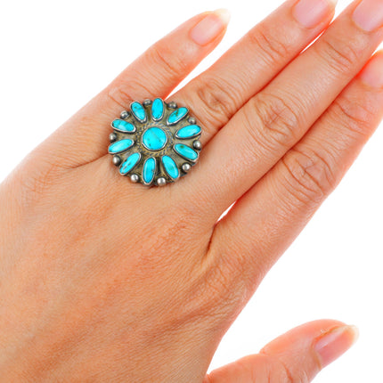 sz6.5 30s-40's vintage Navajo sterling silver turquoise cluster ring fancy shank