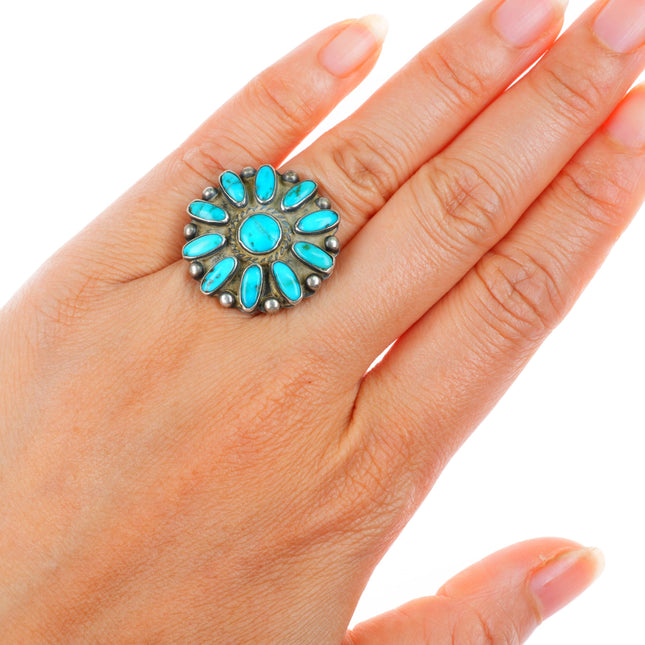 sz6.5 30s-40's vintage Navajo sterling silver turquoise cluster ring fancy shank