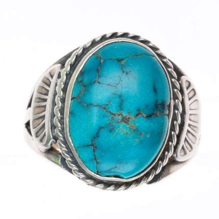 sz9 Sheila Tso Navajo sterling silver spiderweb turquoise dome ring