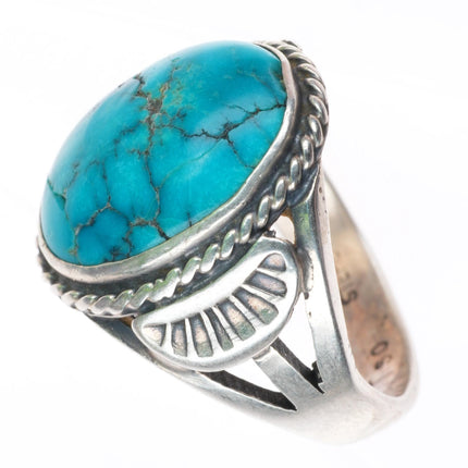 sz9 Sheila Tso Navajo sterling silver spiderweb turquoise dome ring