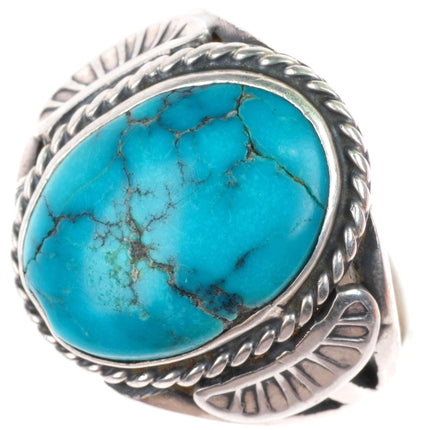 sz9 Sheila Tso Navajo sterling silver spiderweb turquoise dome ring