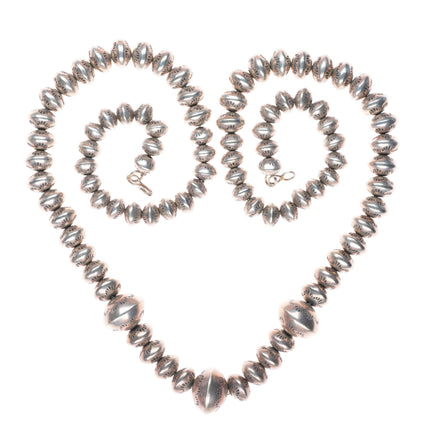 32.5" Vintage Handmade/Hand stamped Navajo pearl beaded sterling silver necklace