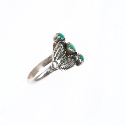 sz6.5 Allen Pooyouma Hopi sterling silver green turquoise stamped feathers ring