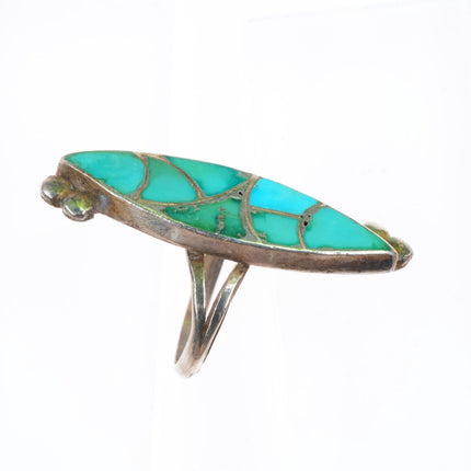 sz7 vintage Zuni sterling silver fishscale inlay turquoise ring