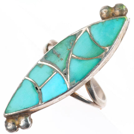 sz7 vintage Zuni sterling silver fishscale inlay turquoise ring