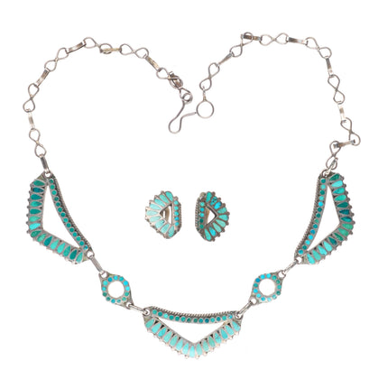 c1940 Frank Dishta Sr Zuni sterling silver turquoise inlay necklace/earrings