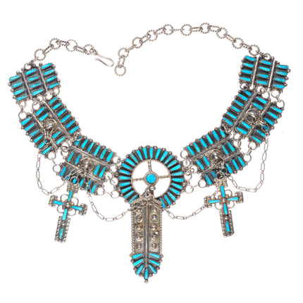 Lavell Byjoe vintage Navajo sterling silver turquoise needlepoint necklace