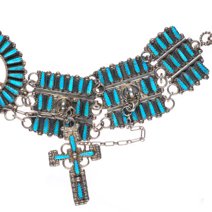 Lavell Byjoe vintage Navajo sterling silver turquoise needlepoint necklace