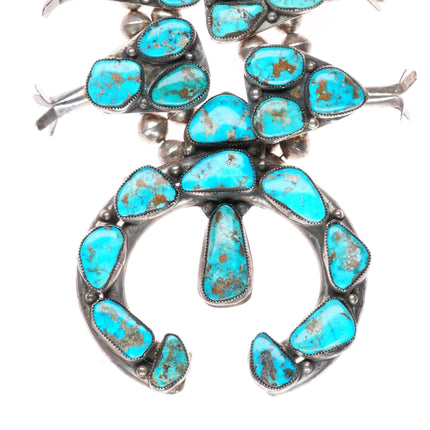 c1950's vintage Navajo Squash blossom necklace sterling silver w/ nice turquoise