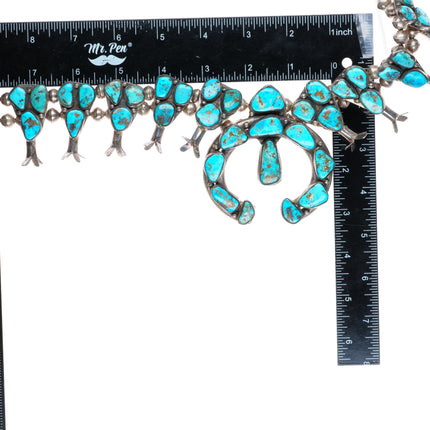 c1950's vintage Navajo Squash blossom necklace sterling silver w/ nice turquoise