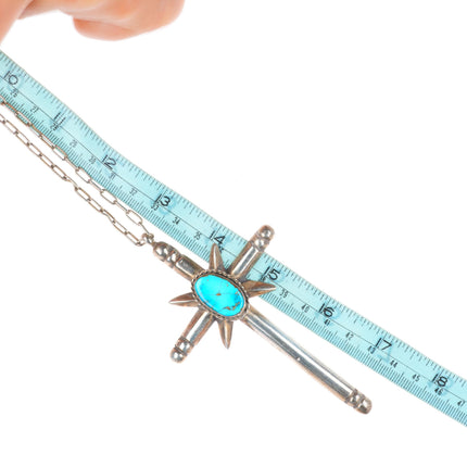 Big vintage Navajo sterling silver cross with turquoise on necklace