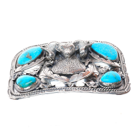2" Big Vintage Navajo sterling silver Bighorn Sheep/Ram Belt buckle w/turquoise