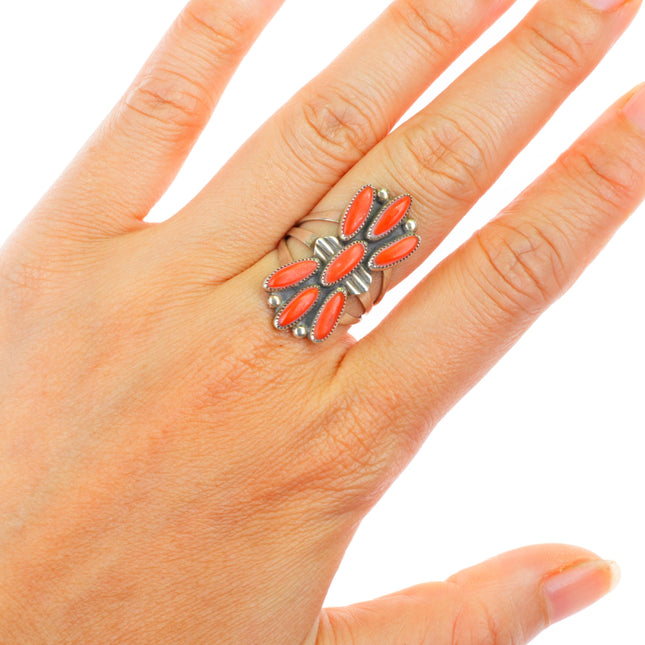 sz7.75 vintage Navajo sterling silver coral cluster ring
