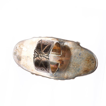 sz8.5 big vintage Navajo stamped shank long sterling silver turquoise ring