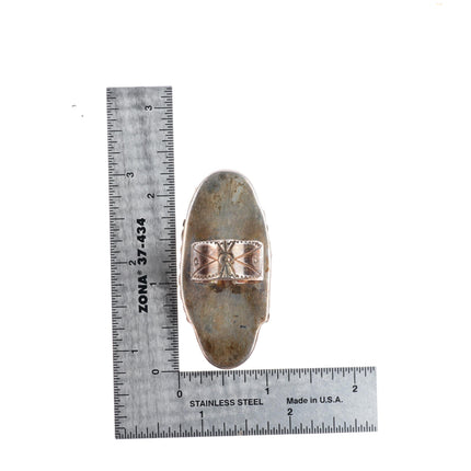sz8.5 big vintage Navajo stamped shank long sterling silver turquoise ring