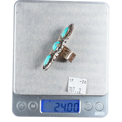 sz8.5 big vintage Navajo stamped shank long sterling silver turquoise ring