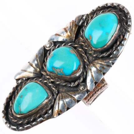 sz8.5 big vintage Navajo stamped shank long sterling silver turquoise ring