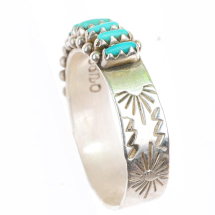 sz7.5 Quam Zuni sterling silver needlepoint turquoise band ring