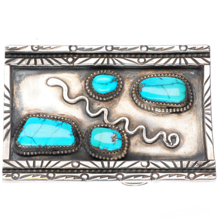 1.75" vintage Navajo sterling silver rattlesnake belt buckle with turquoise
