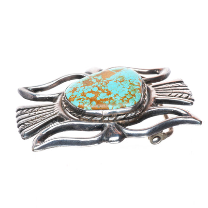 1.75" vintage Navajo sterling silver belt buckle w/ Ceremonial Kingman turquoise