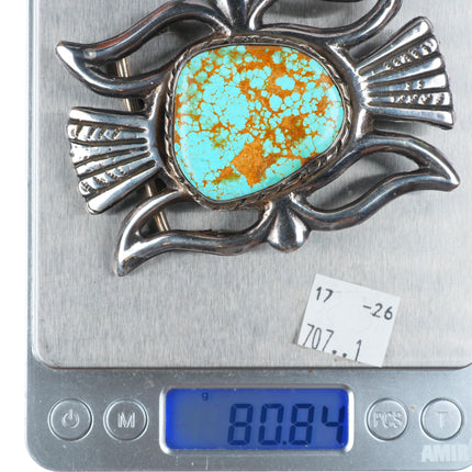 1.75" vintage Navajo sterling silver belt buckle w/ Ceremonial Kingman turquoise
