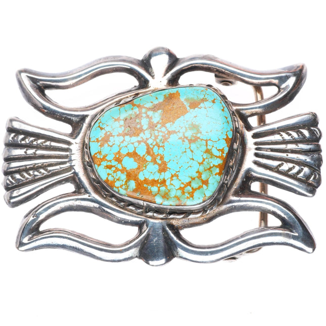 1.75" vintage Navajo sterling silver belt buckle w/ Ceremonial Kingman turquoise