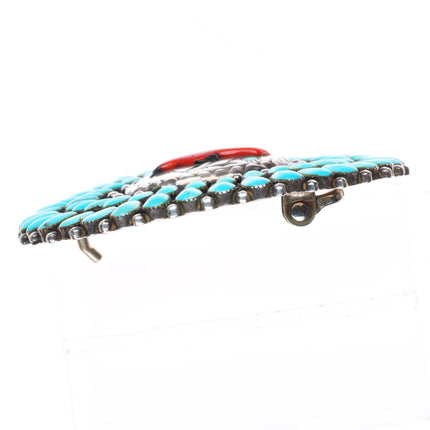 2" Vintage MB Zuni sterling silver redbird turquoise cluster belt buckle