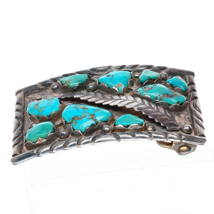 1.5" vintage Wayne Cheama Zuni sterling silver turquoise cluster belt buckle