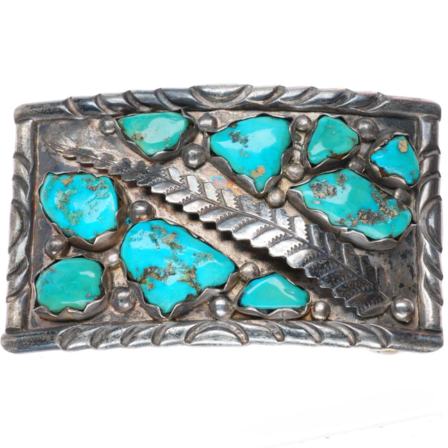 1.5" vintage Wayne Cheama Zuni sterling silver turquoise cluster belt buckle