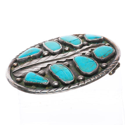 2" Vintage Navajo sterling silver turquoise long feather belt buckle