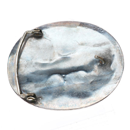 2" Vintage Navajo sterling silver turquoise long feather belt buckle