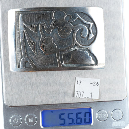 1.5" Vintage Hopi Overlay Bighorn Sheep Ram belt buckle sterling silver