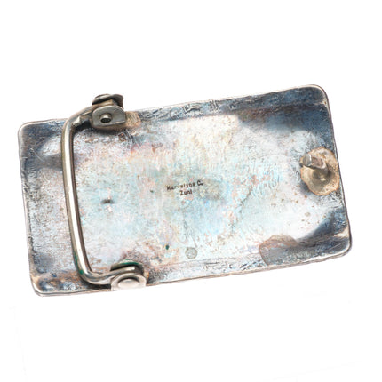 1.25" Marvelyne Cheama Zuni sterling silver turquoise big feather belt buckle